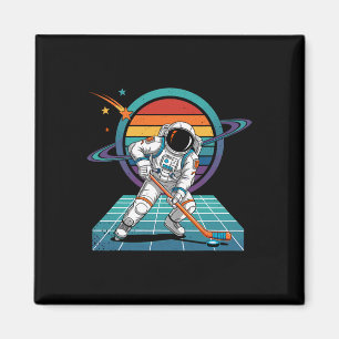 Retro Astronaut Playing Hockey Space Cosmic Univer Magnet