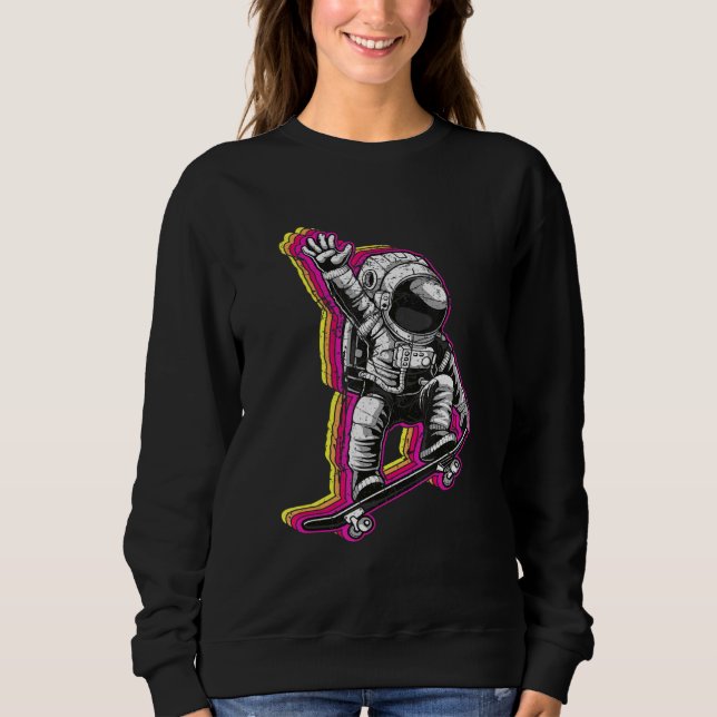 Retro Astronaut Skater Skateboarder Sweatshirt (Front)