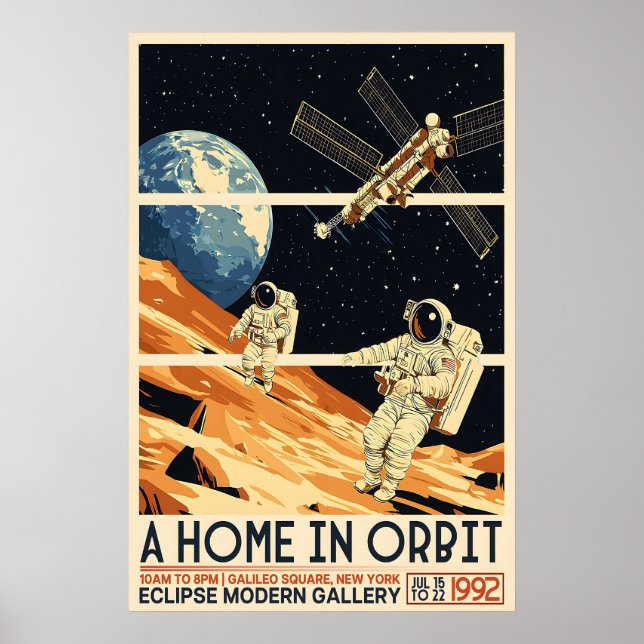 Retro Astronauts in Space Print Mid-Century Modern (Front)