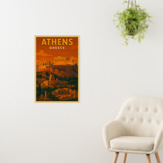 Retro Athens Greece Travel Foam Board