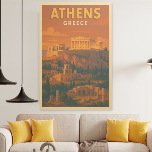 Retro Athens Greece Travel Gallery Wrap