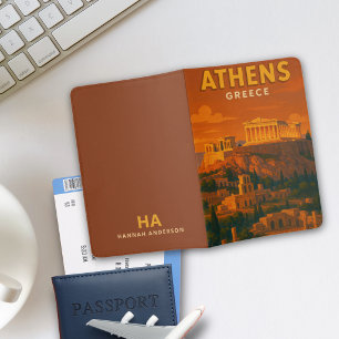 Retro Athens Greece Travel Passport Holder