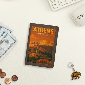 Retro Athens Greece Travel Tri-fold Wallet