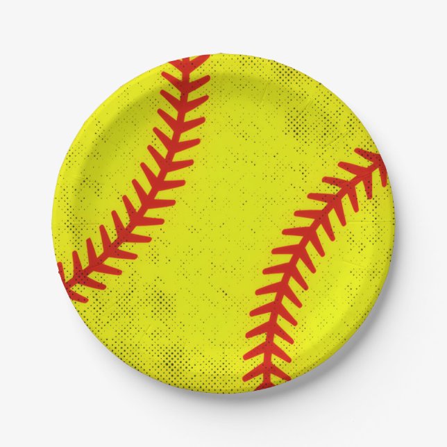 Retro Athletic Softball Fastpitch Game Day Style Paper Plates (Front)