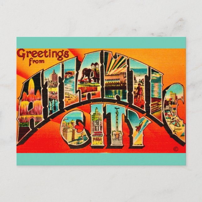 Retro Atlantic City NJ Greetings Postcard (Front)