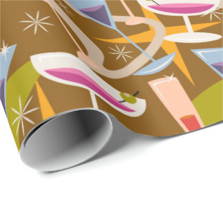 Retro Atomic 50s Martini Cocktail Glasses Pattern Wrapping Paper