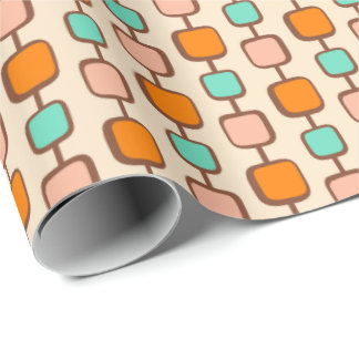 Retro Atomic 50s Orange Squares Pattern Wrapping Paper