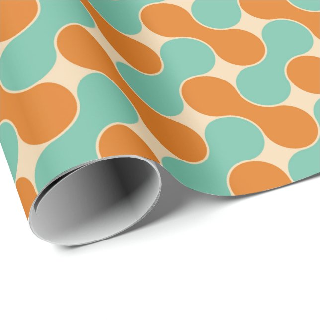 Retro Atomic 50s Orange Teal Shapes Pattern Wrapping Paper (Roll Corner)