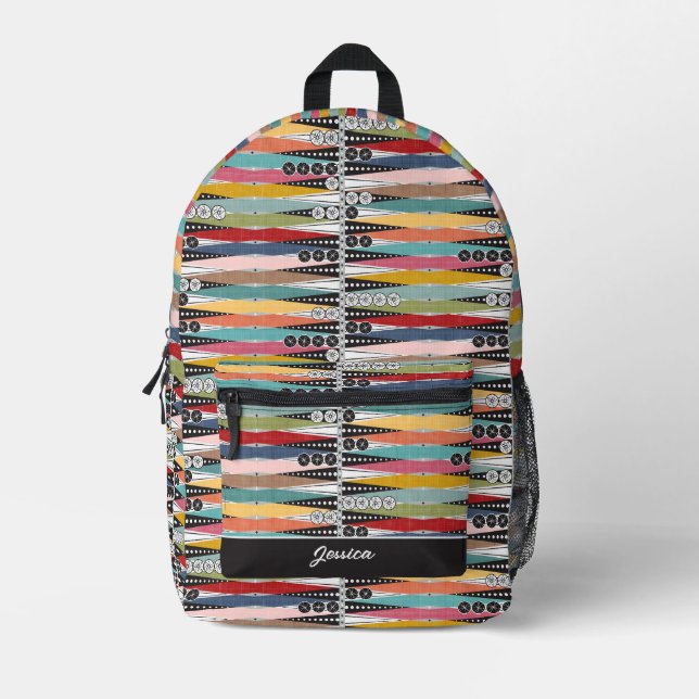 Retro Atomic Age Backgammon  Printed Backpack (Front)