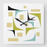 Retro Atomic Age Geometric Corners Mid Century Square Wall Clock