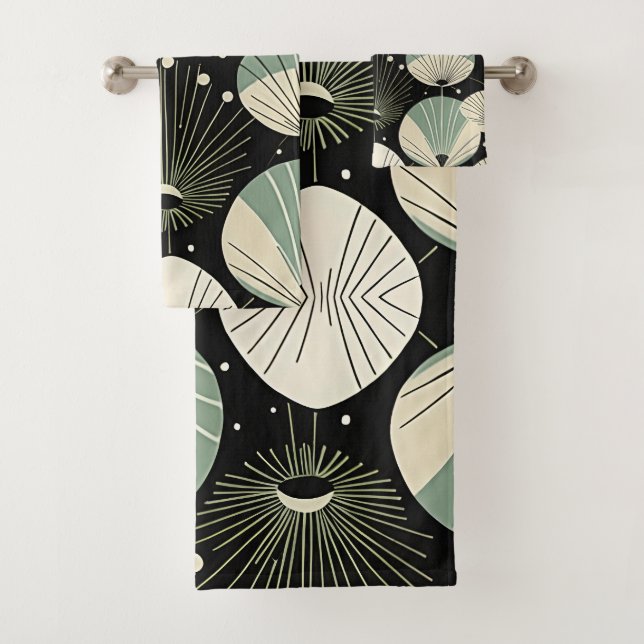 Retro Atomic Age Geometric Modern Pattern  Bath Towel Set (Insitu)