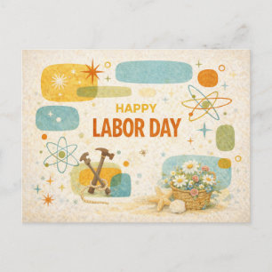 Retro Atomic Age Happy Labor Day Holiday Postcard
