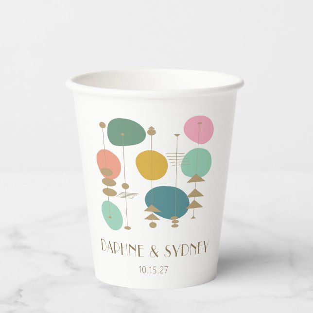 Retro Atomic Age Mid Century Modern Custom Wedding Paper Cups (Front)