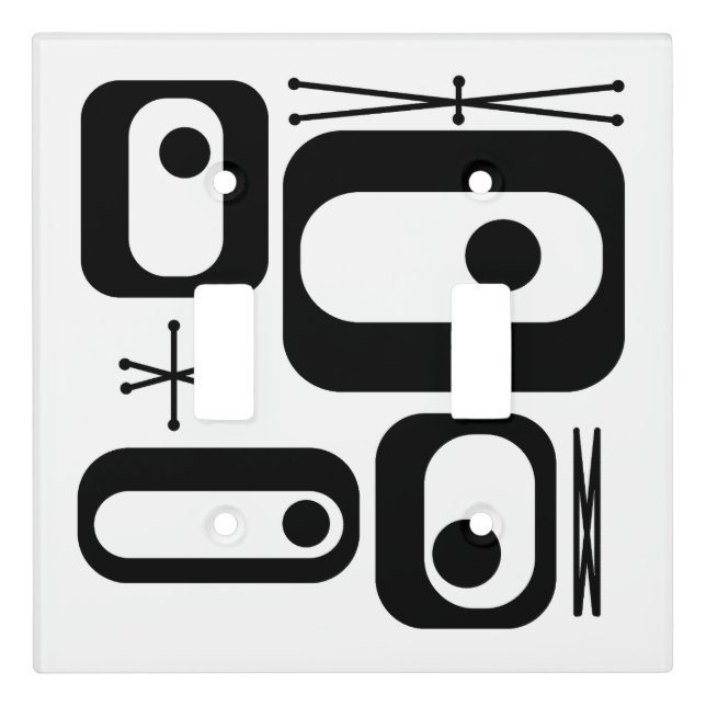 Retro Atomic Age Shapes Black White Light Switch Cover (Front)