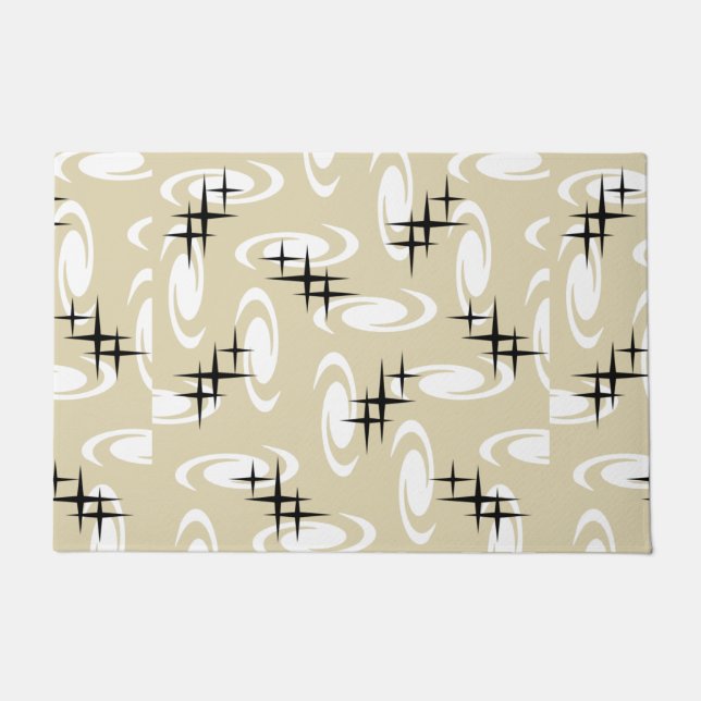 Retro Atomic Age Swirls Stars Pattern Beige Doormat (Front)