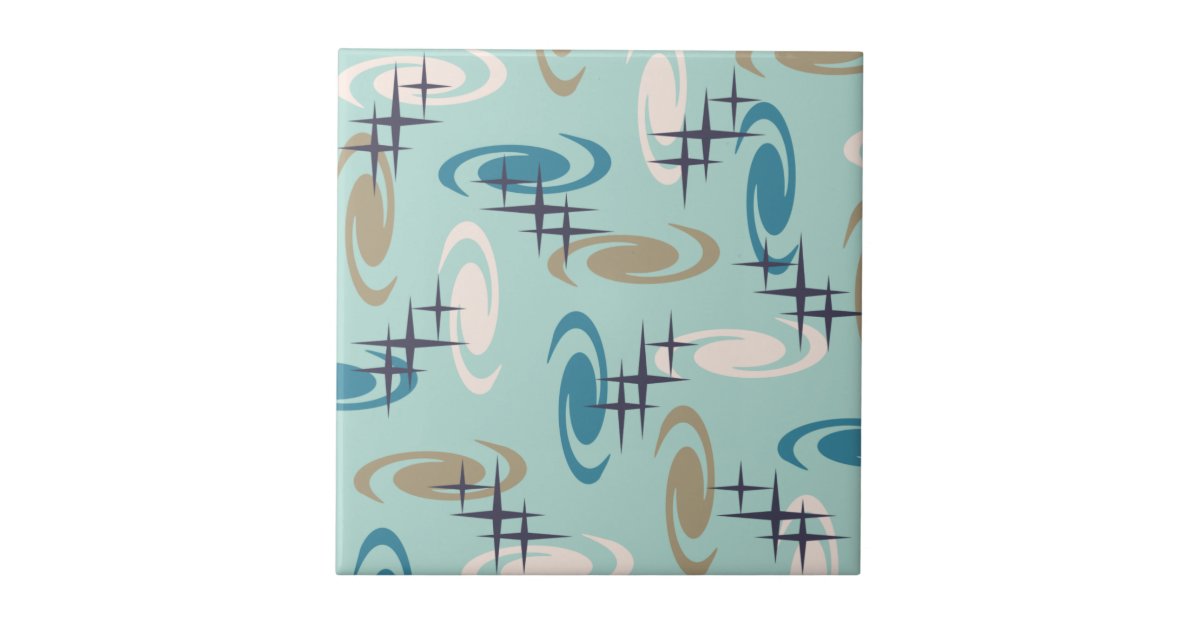 Retro Atomic Age Swirls Stars Pattern Multicolored Ceramic Tile | Zazzle