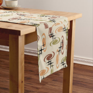 Retro Atomic Age Swirls Stars Pattern Multicolored Short Table Runner