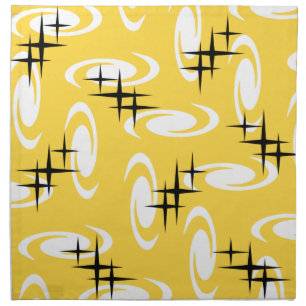 Retro Atomic Age Swirls Stars Pattern Yellow Cloth Napkin