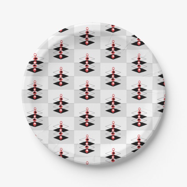 Retro Atomic Art Baubles & Planes Paper Plates (Front)