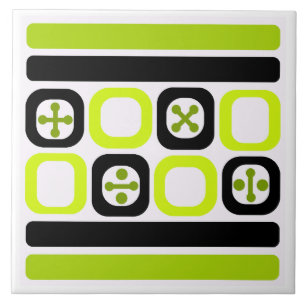 Retro Atomic Art Squares Lines Chartreuse Ceramic Tile