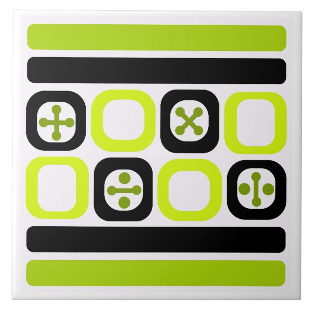 Retro Atomic Art Squares Lines Chartreuse Ceramic Tile (Front)