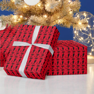 RETRO ATOMIC BLACK CAT CHRISTMAS WRAPPING PAPER