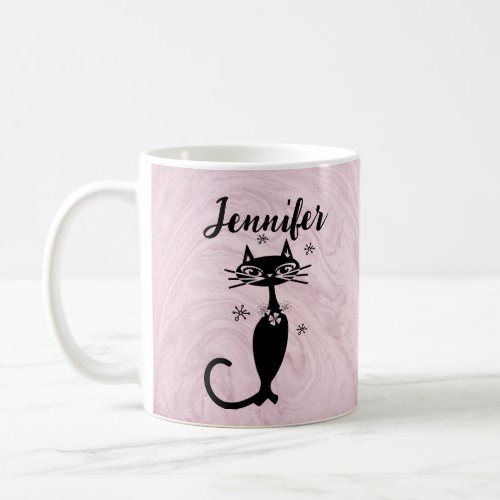 Retro Atomic Black Cat Personalized Coffee Mug