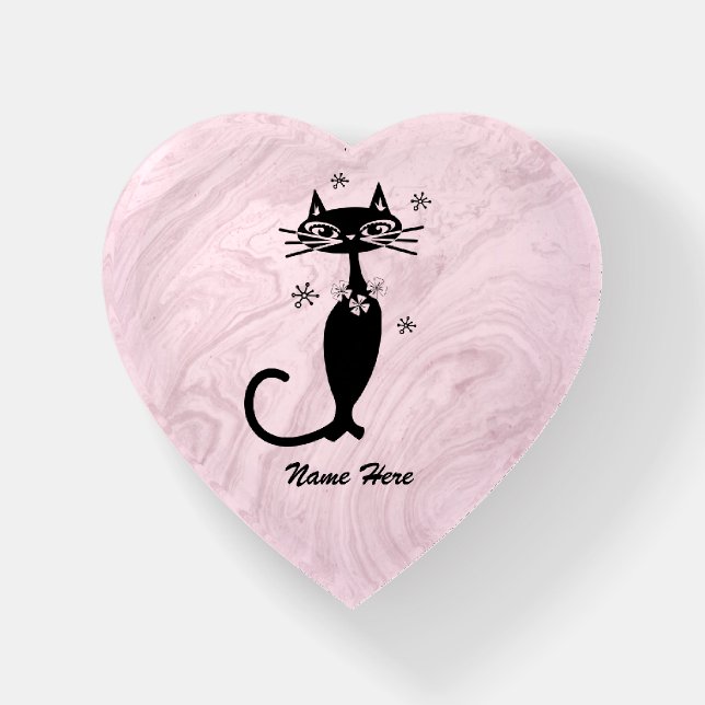 Retro Atomic Black Cat Personalized Paperweight (Front)