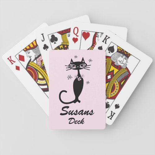 Retro Atomic Black Cat Personalized Playing Cards
