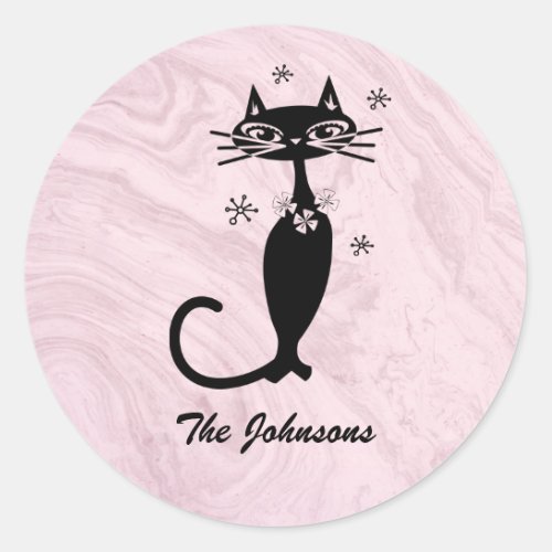 Retro Atomic Black Cat Personalized Sticker