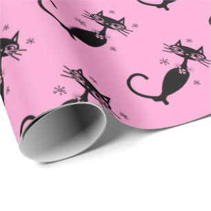 Retro Atomic Black Cat Personalized Wrapping Paper