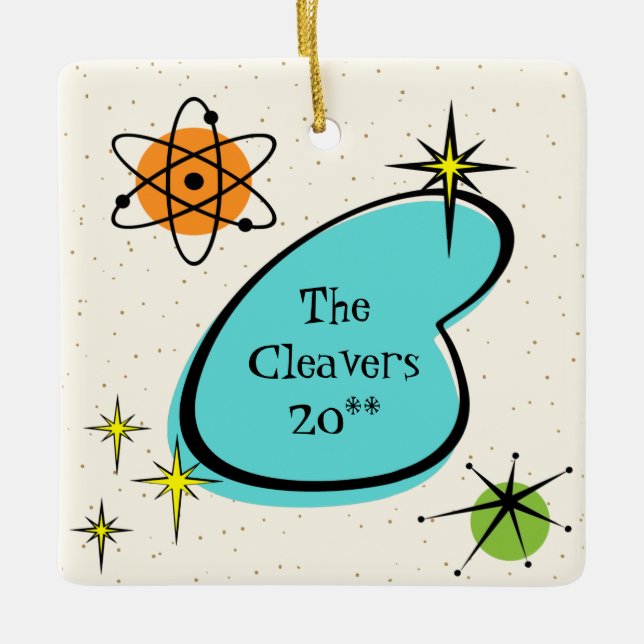 Retro Atomic Boomerang and Ceramic Ornament (Front)