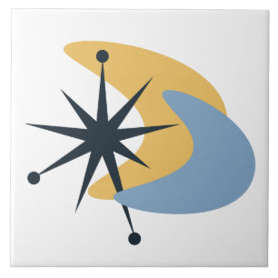 Retro Atomic Boomerang and Mid-Century Starburst Ceramic Tile