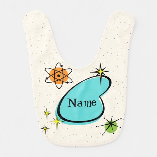 Retro Atomic Boomerang and Starbursts Baby Bib