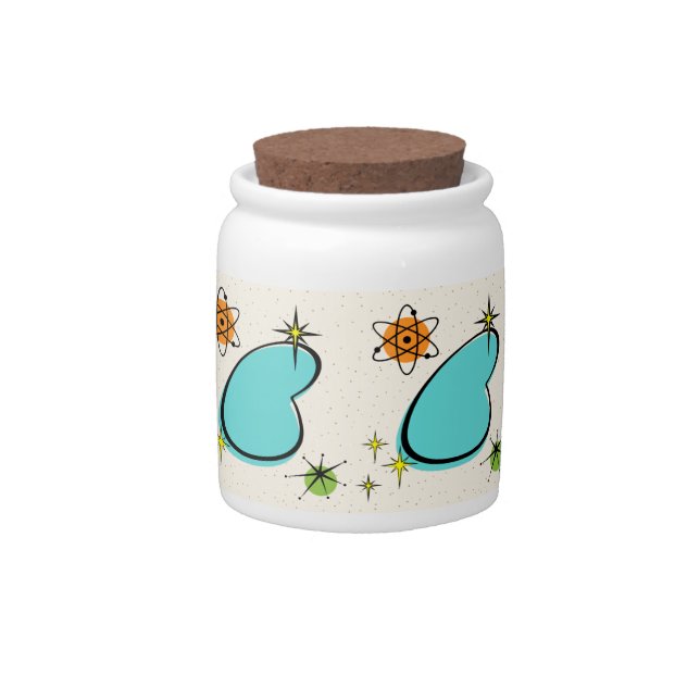 Retro Atomic Boomerang and Starbursts Candy Jar (Front)