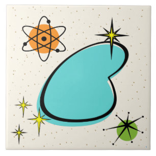 Retro Atomic Boomerang and Starbursts Ceramic Tile