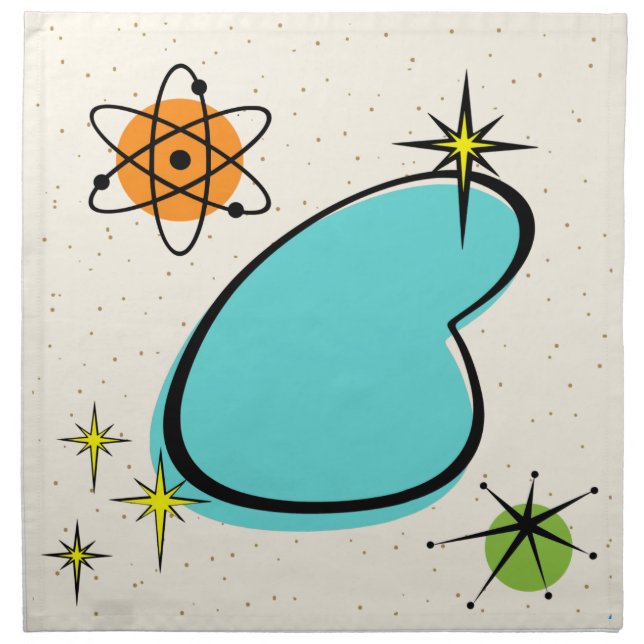Retro Atomic Boomerang and Starbursts Cloth Napkin (Front)
