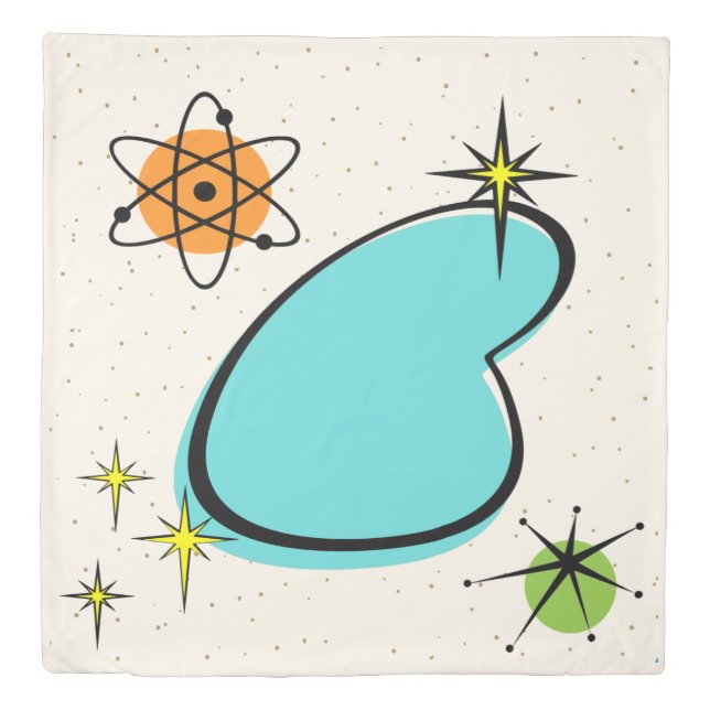 Retro Atomic Boomerang and Starbursts Duvet Cover (Front)