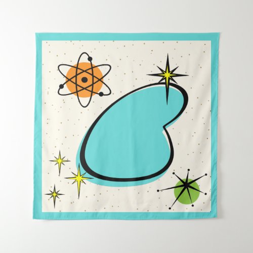 Retro Atomic Boomerang and Starbursts Tapestry