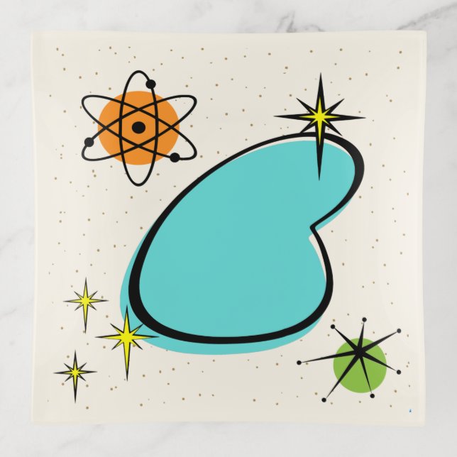 Retro Atomic Boomerang and Starbursts Trinket Tray (Front)
