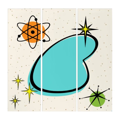 Retro Atomic Boomerang and Starbursts Triptych