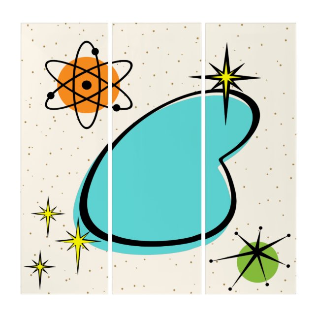 Retro Atomic Boomerang and Starbursts Triptych (Front)