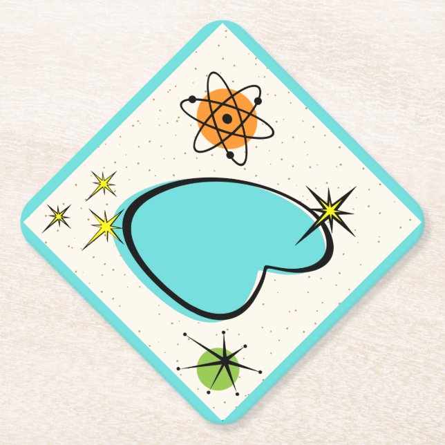 Retro Atomic Boomerang & Starbursts Paper Coaster (Front)