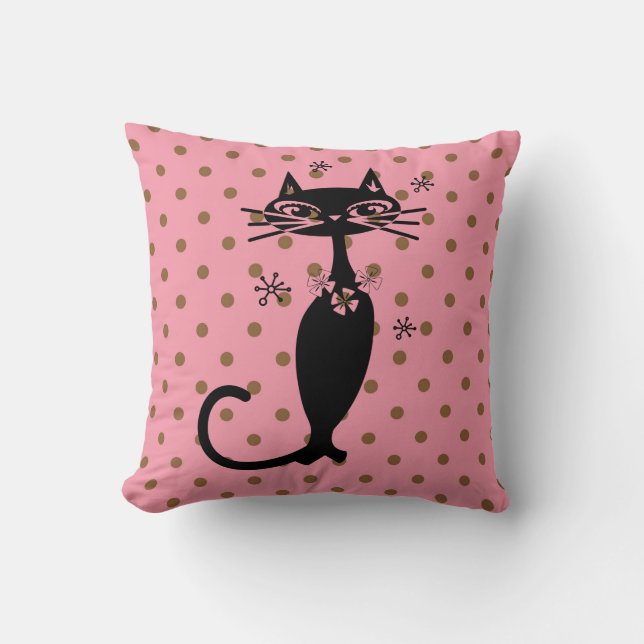 RETRO ATOMIC CAT 1950's PINK PILLOWS (Front)