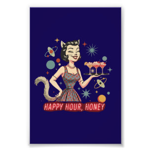 Retro Atomic Cat Pin-Up "Happy Hour, Honey" Mid- Photo Print