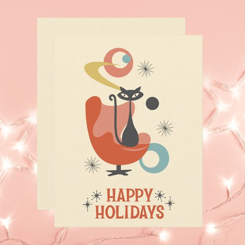 Retro Atomic Cat Vintage Happy Holidays  Note Card