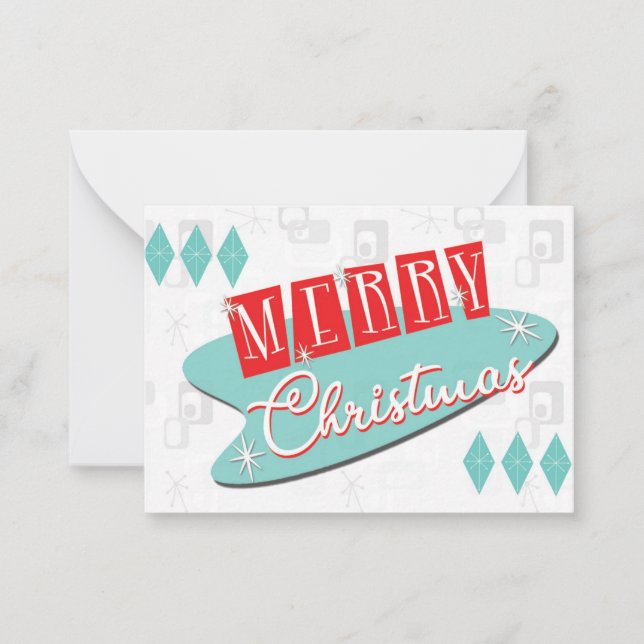 Retro Atomic Christmas Note Card (Front)
