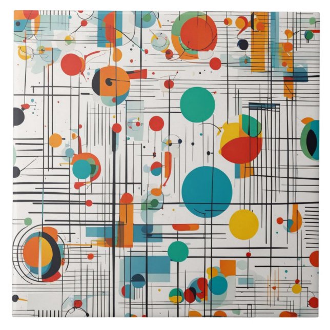 Retro Atomic Era abstract colours and lines Ceramic Tile (Front)