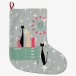 Retro Atomic Era Cats &amp; Clock Christmas Stocking