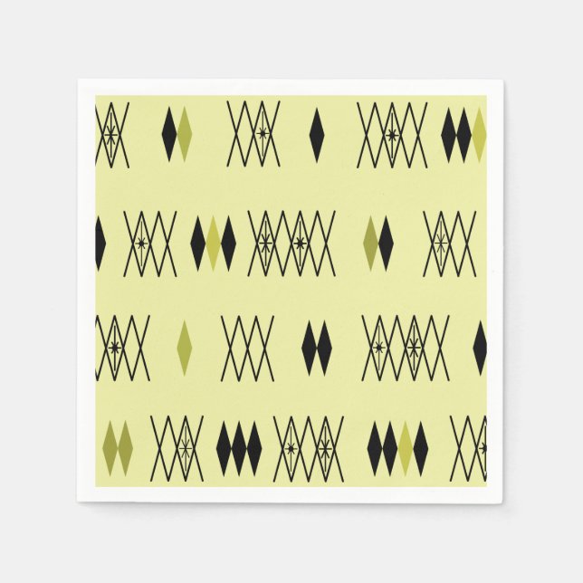 Retro Atomic Era Diamonds Pattern Chartreuse Napkins (Front)